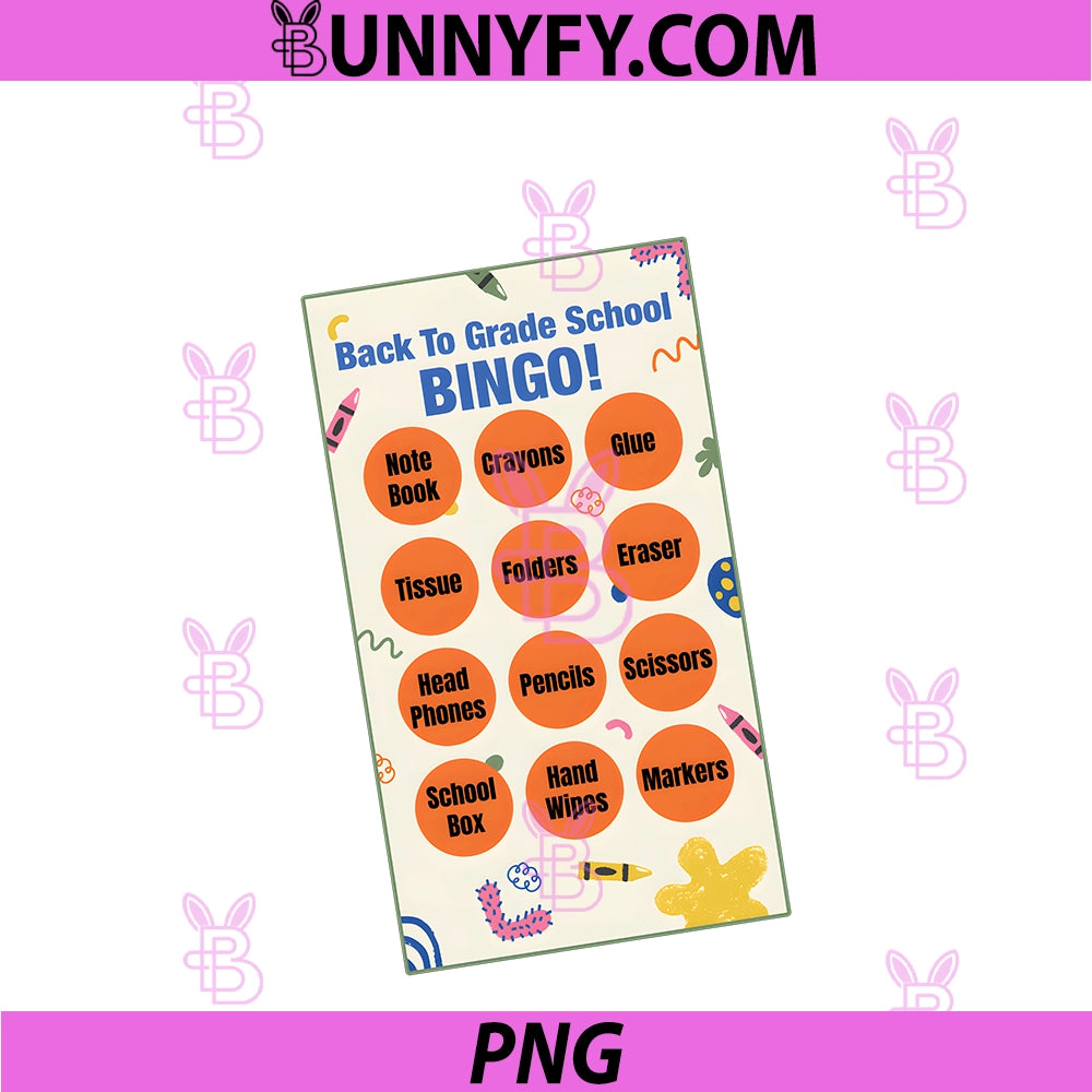 Back To School Supplies Grade PNG, School Bingo Card PNG