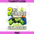 Back To School 2nd Second Grade Level PNG, Unlocked Gamer Kid PNG
