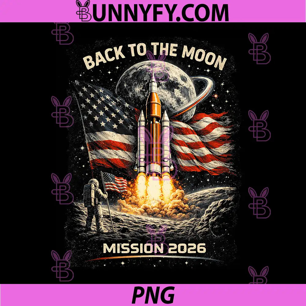 Back to The Moon Mission 2026 PNG, Astronaut Flag Vintage PNG