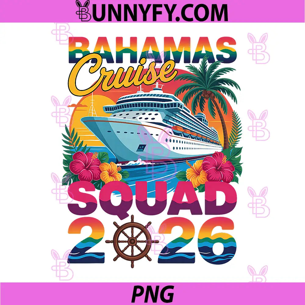 Bahamas Cruise Squad 2026 PNG, Retro Tropical Vacation Design PNG