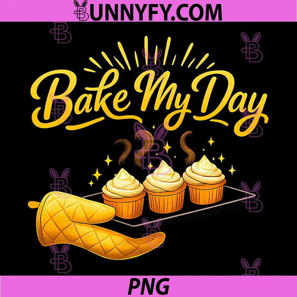 Bake My Day PNG, Sunshine Yellow Cupcake Oven Mitt Graphic PNG