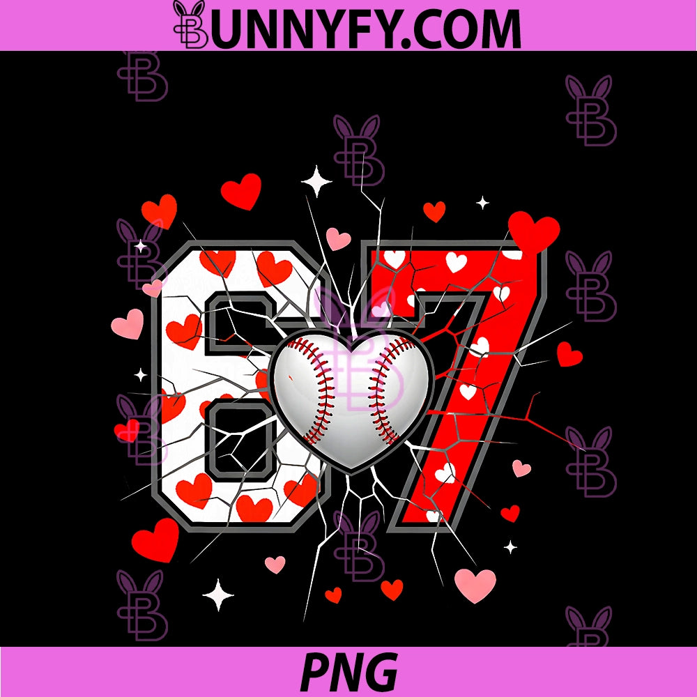 Baseball 67 Heart Valentine PNG, Six Seven PNG