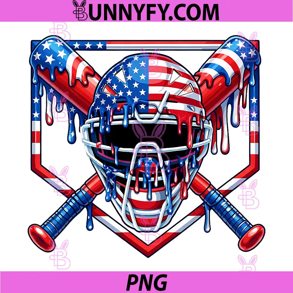 Baseball Catcher Drip PNG, American Flag Ice Cream 4th of July PNG