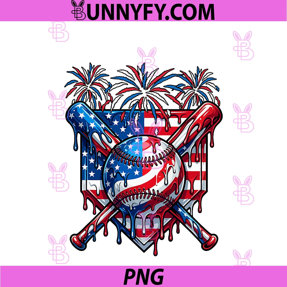 Baseball Costume Dripped PNG, 4th Of July Matching Player Lover PNG