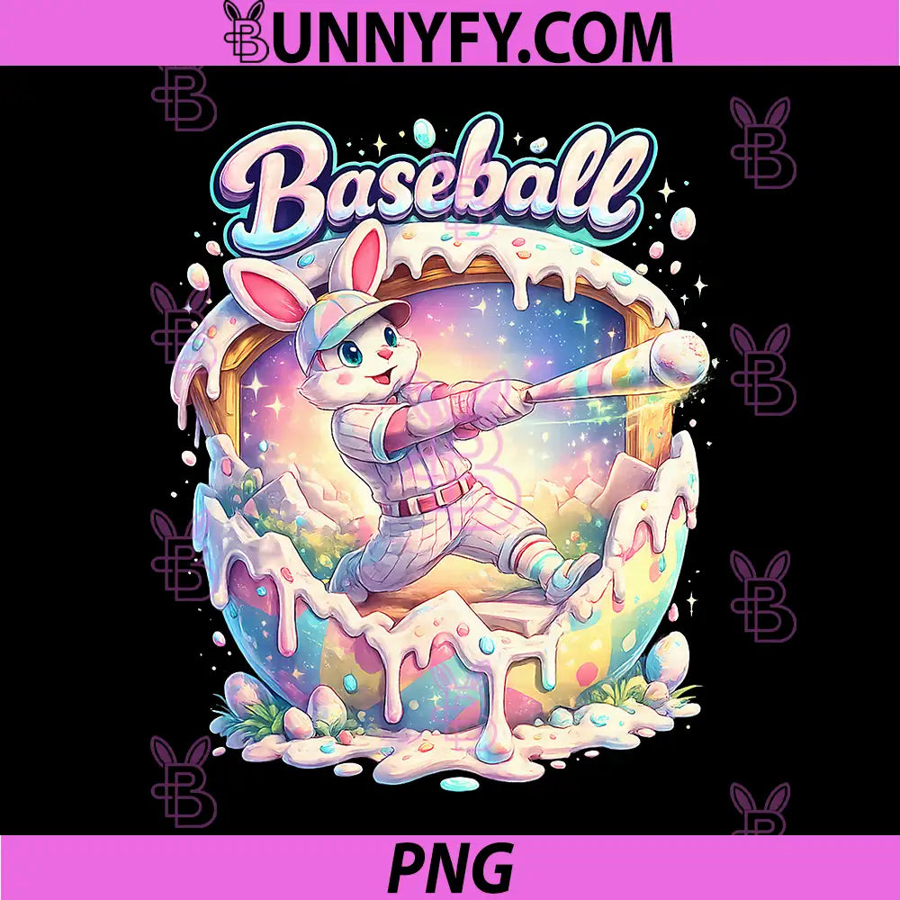Baseball Easter Bunny Batter Cute Baseball Player PNG, Easter Baseball Bunny Hitting Ball Graphic PNG