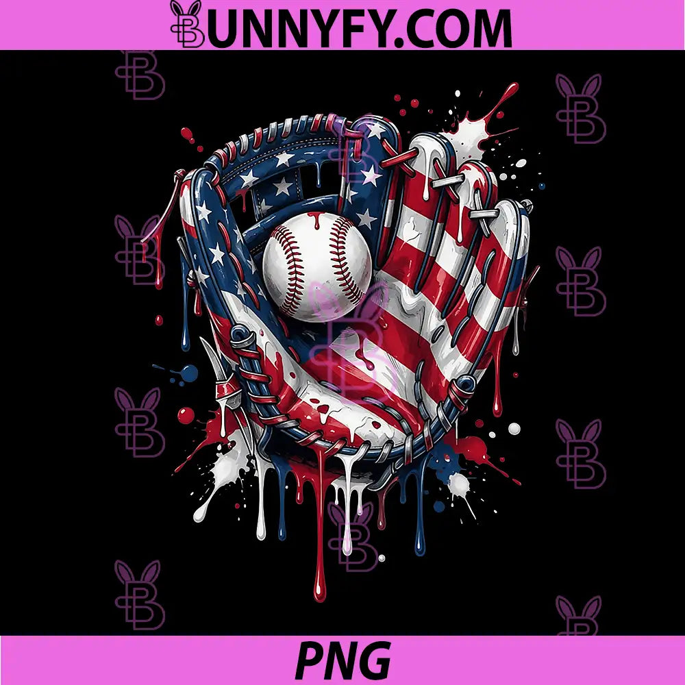 Baseball Drip USA PNG, American Flag 4th of July PNG