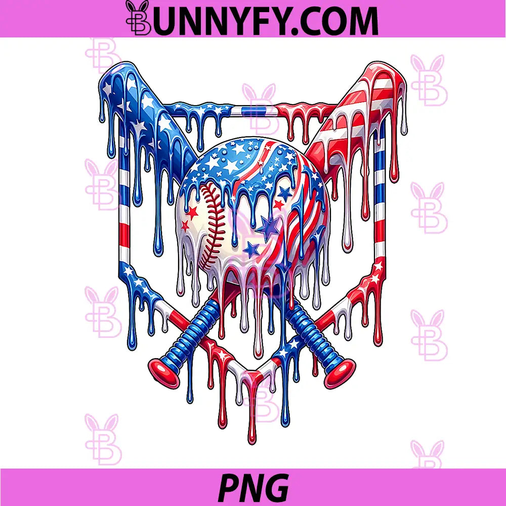 Baseball Drip American Flag PNG, 4th of July PNG