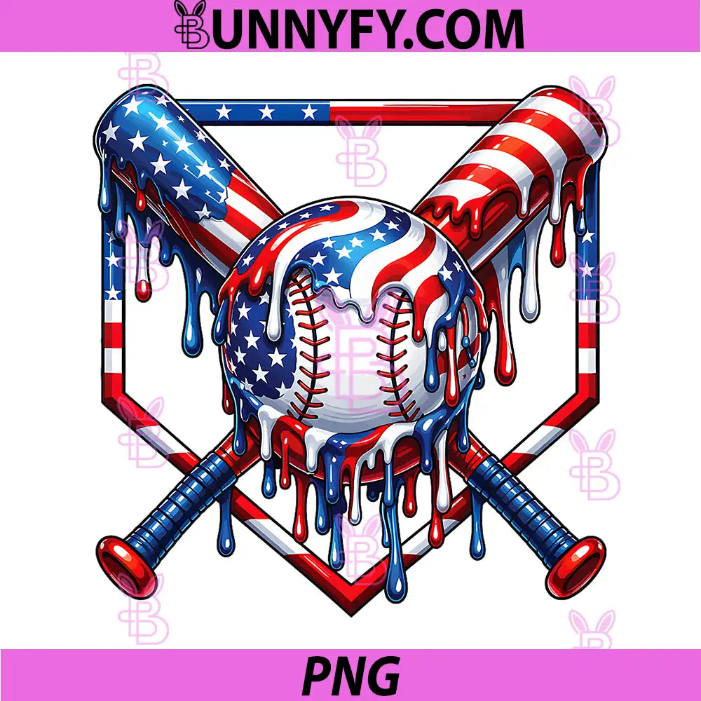 Baseball Drip American Flag PNG, 4th of July PNG