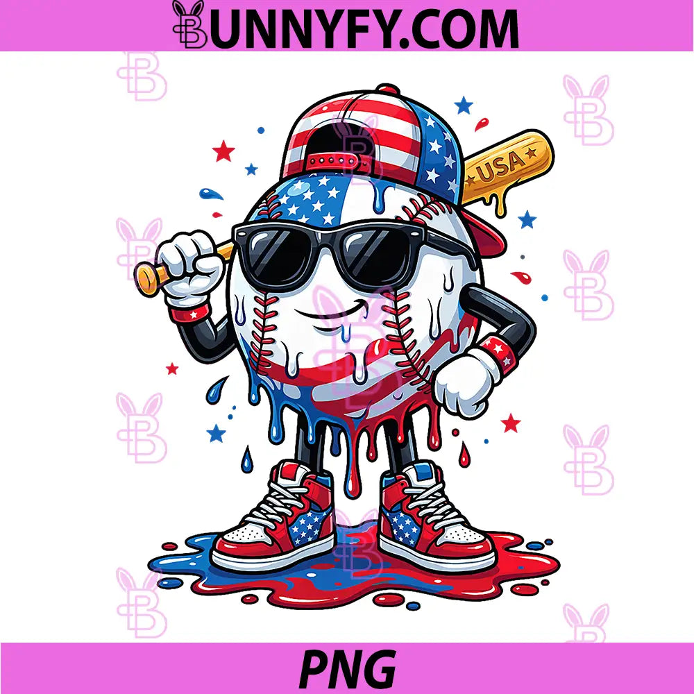 Baseball Drip Ice Cream PNG, 4th of July American USA Flag PNG