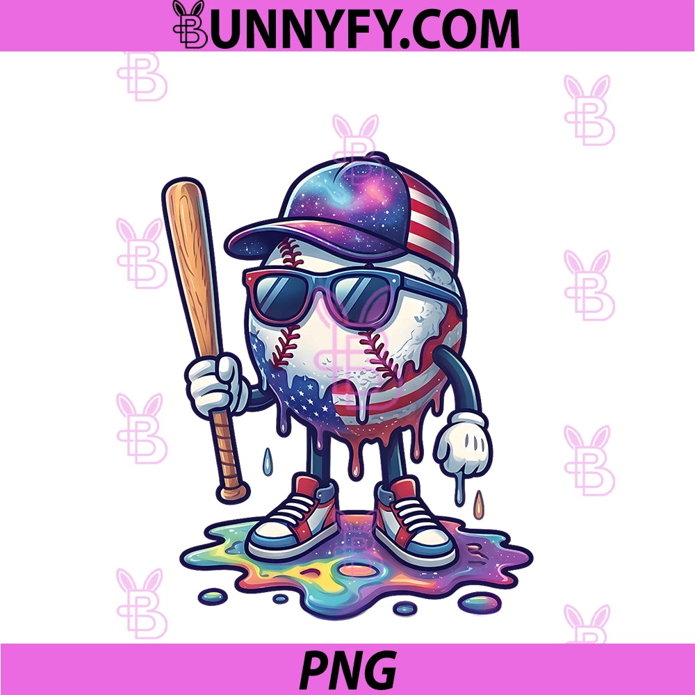 Baseball Drip Ice Cream Boys PNG, 4th Of July American USA Flag PNG