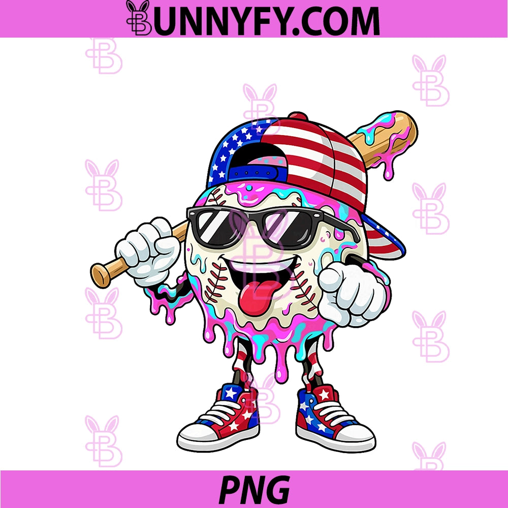Baseball Drip Ice Cream Boys Kids PNG, Baseball Drip 4th Of July PNG