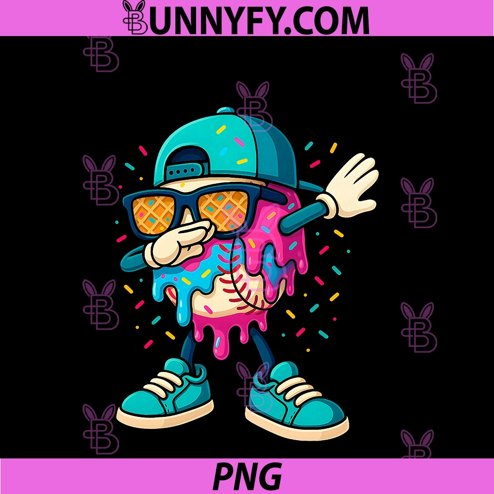 Baseball Drip Ice Cream Boys PNG, Dabbing Youth Baseball Sprinkle PNG
