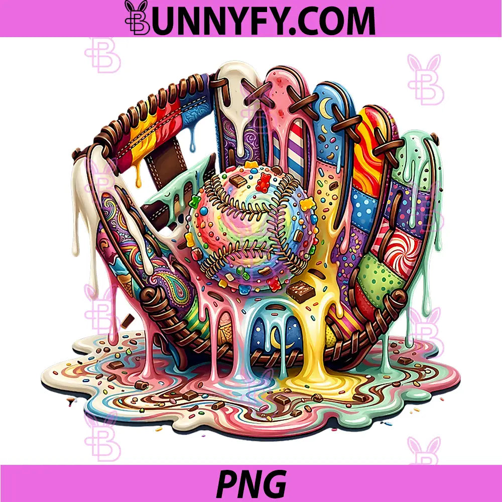 Drip Baseball Glove Ice Cream Art PNG, Colorful Sport Design PNG