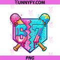 Baseball Drip Number 67 Player Ice Cream Drip PNG, 67th Birthday PNG