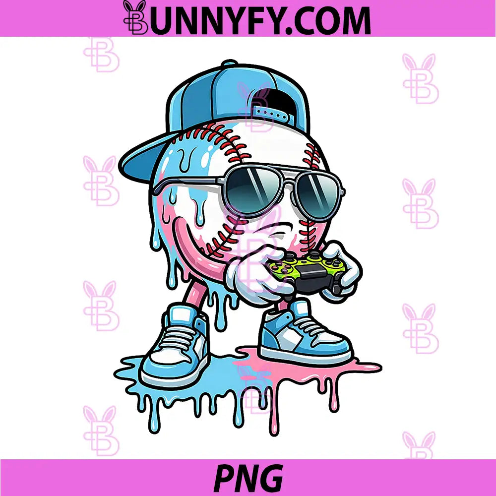 Baseball Gamer Ice Cream Drip PNG, Baseball Video Games Graphic PNG