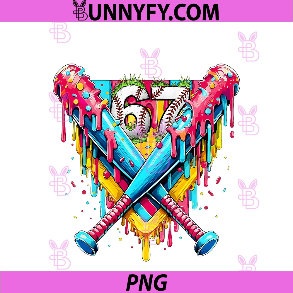 Baseball Ice Cream Drip PNG, Number 67 Player 67th Birthday Kids PNG
