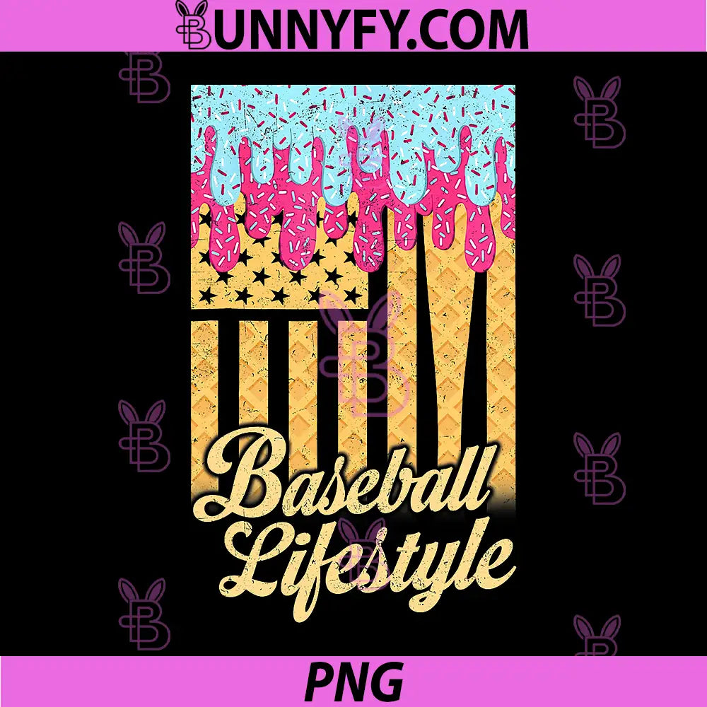 Baseball Lifestyle Ice Cream Drip US PNG, USA Flag 4th of July PNG