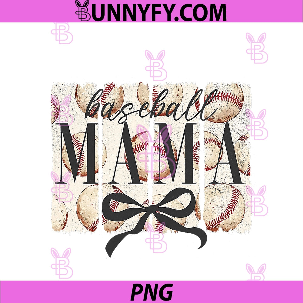 Baseball Mama Mom Coquette Bow Happy Game Day PNG, Funny Vintage PNG