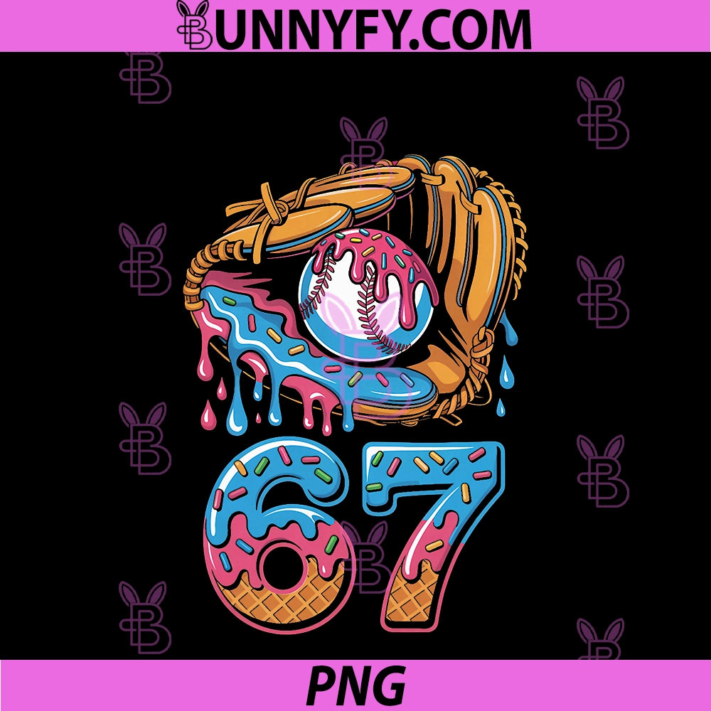 Baseball Player 67 PNG, Number 67th Sports Ice Cream Drip PNG