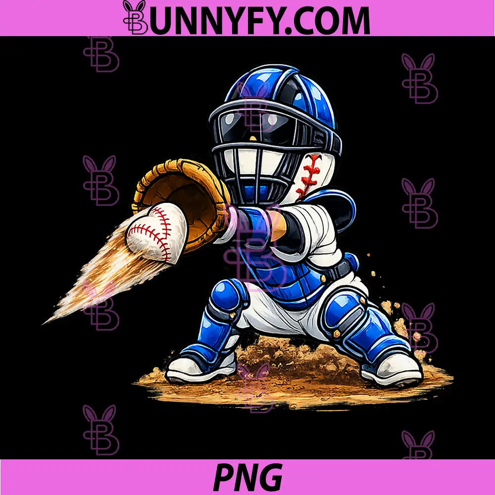 Baseball Catcher Cartoon PNG, Cute Baseball Player Action Design PNG