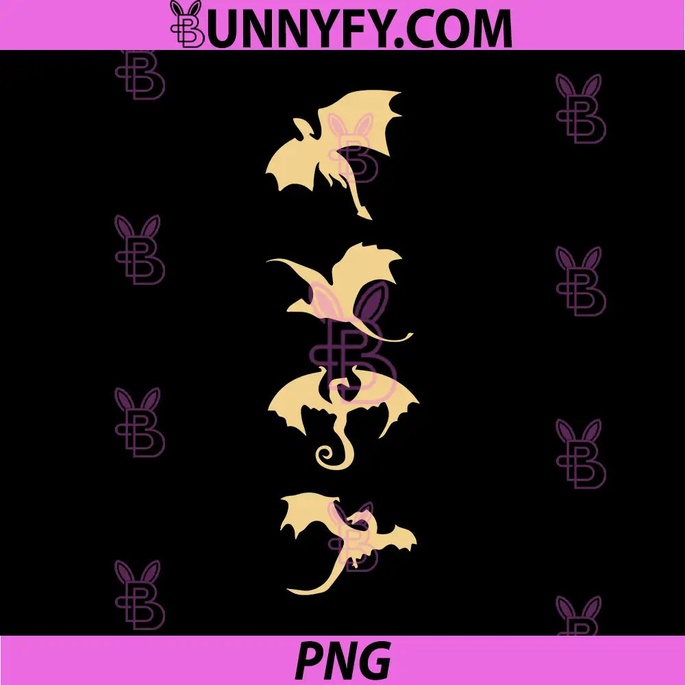 Flying Dragon Silhouette Set PNG, Minimal Fantasy Dragon Art PNG