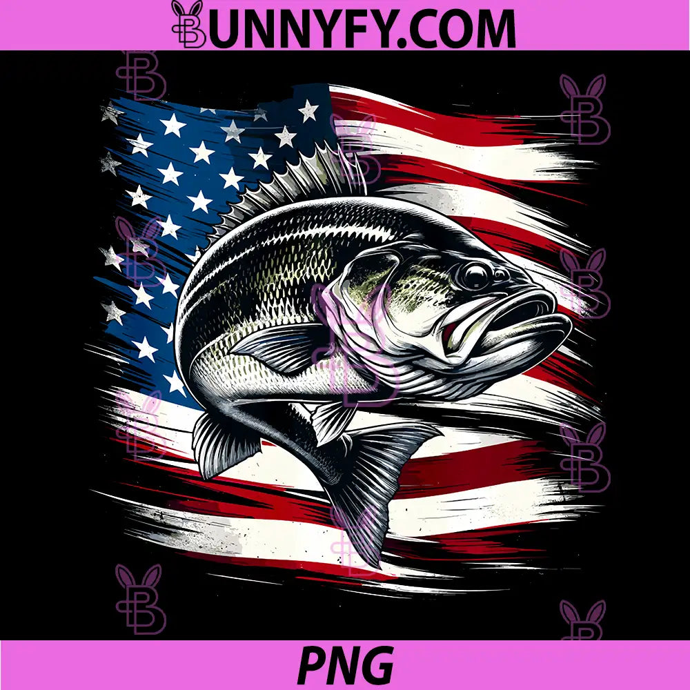 Bass Fish USA Flag Fisherman PNG, 4th of July Fishing Performance PNG