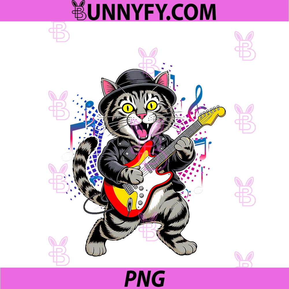 Bass Guitar Cat Retro Bassist Cat PNG, Vintage Music PNG