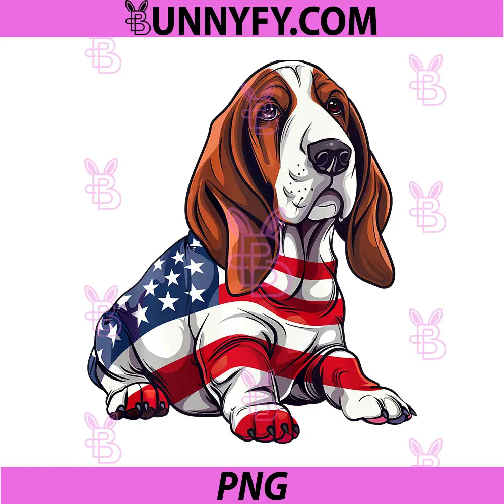 Basset Hound Dog PNG, 4th of July American Flag PNG