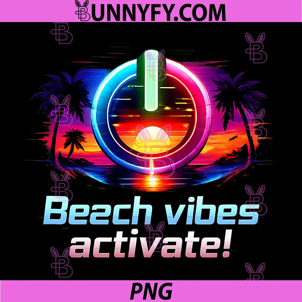 Beach Vibes Activate PNG, Glitch Sunset Power Button Art PNG