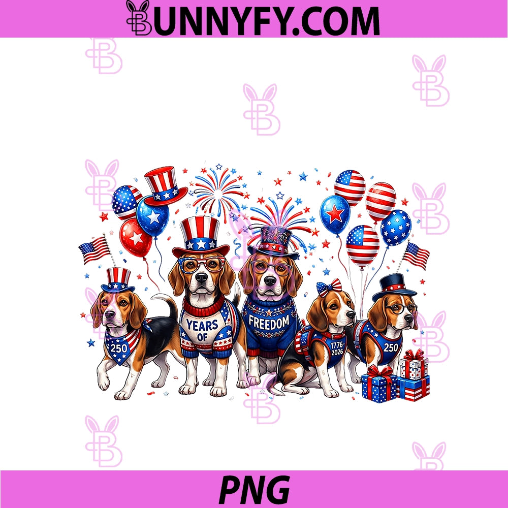 Beagle Dog 250 Years Anniversary PNG, 250th 1776 2026 4th Of July PNG
