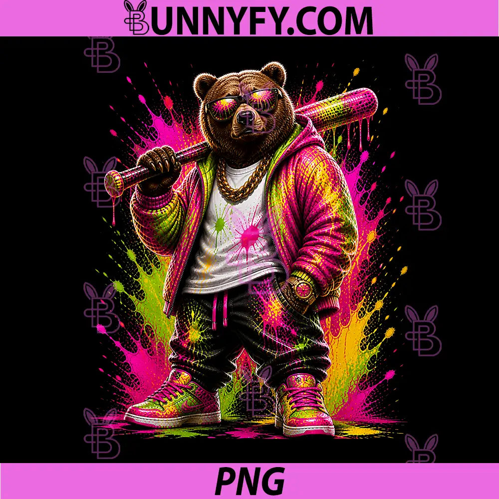Bear Baseball Drip Funny PNG, Animal Party Sport Cool Graphic PNG