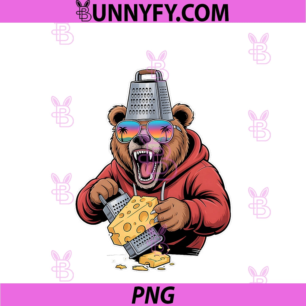 Bear With Cheese Grater Hat And Sunglasses PNG, Funny Bear Meme PNG