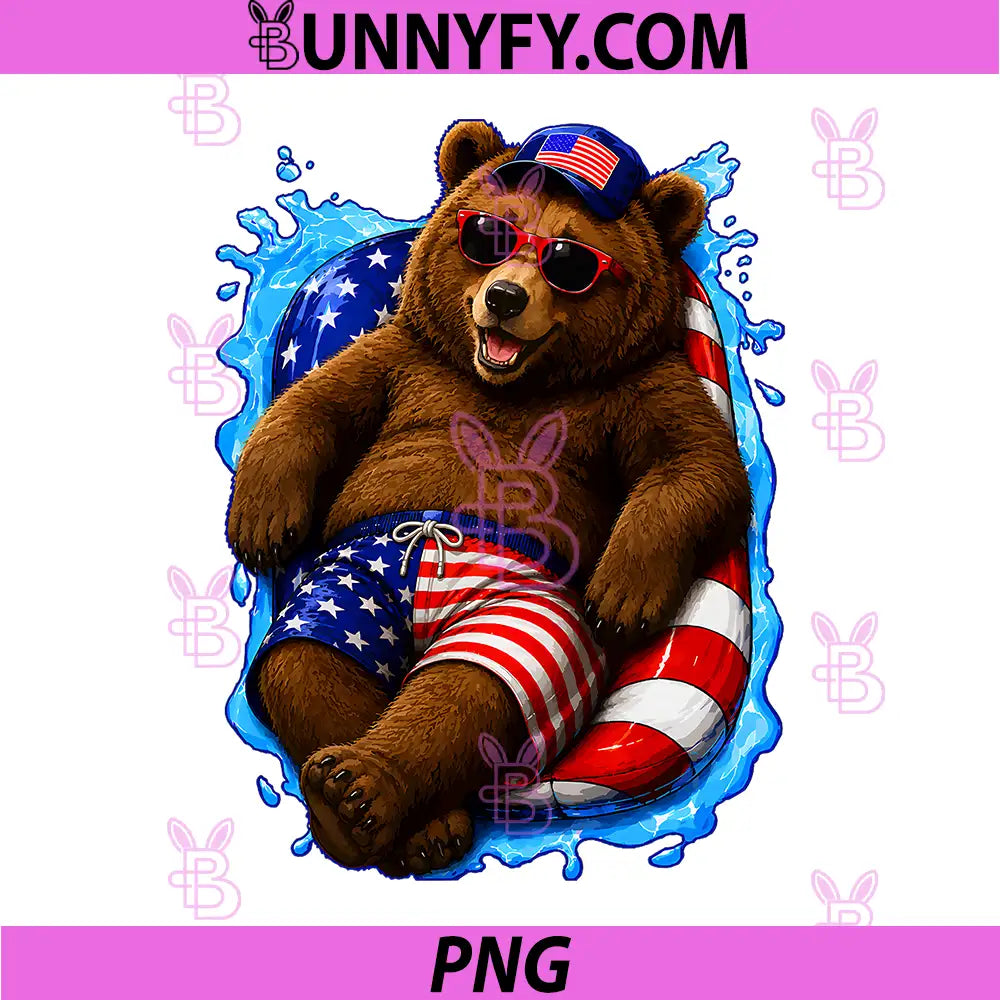Bear with Sunglasses Patriotic PNG, Animal Summer Pool Party PNG