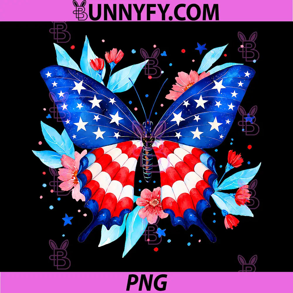 Beautiful Floral Butterfly PNG, American Flag Happy 4th of July PNG