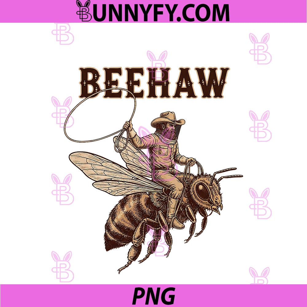 Beehaw Beekeeper Cowboy PNG, Funny Bee Riding Illustration PNG