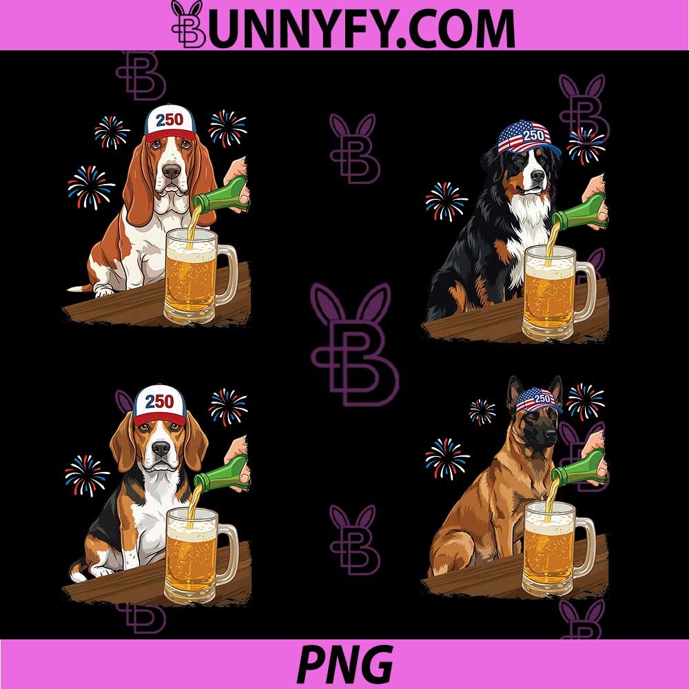 Bernese Mountain Dog 250 Yers with Beer PNG, Birthday America PNG
