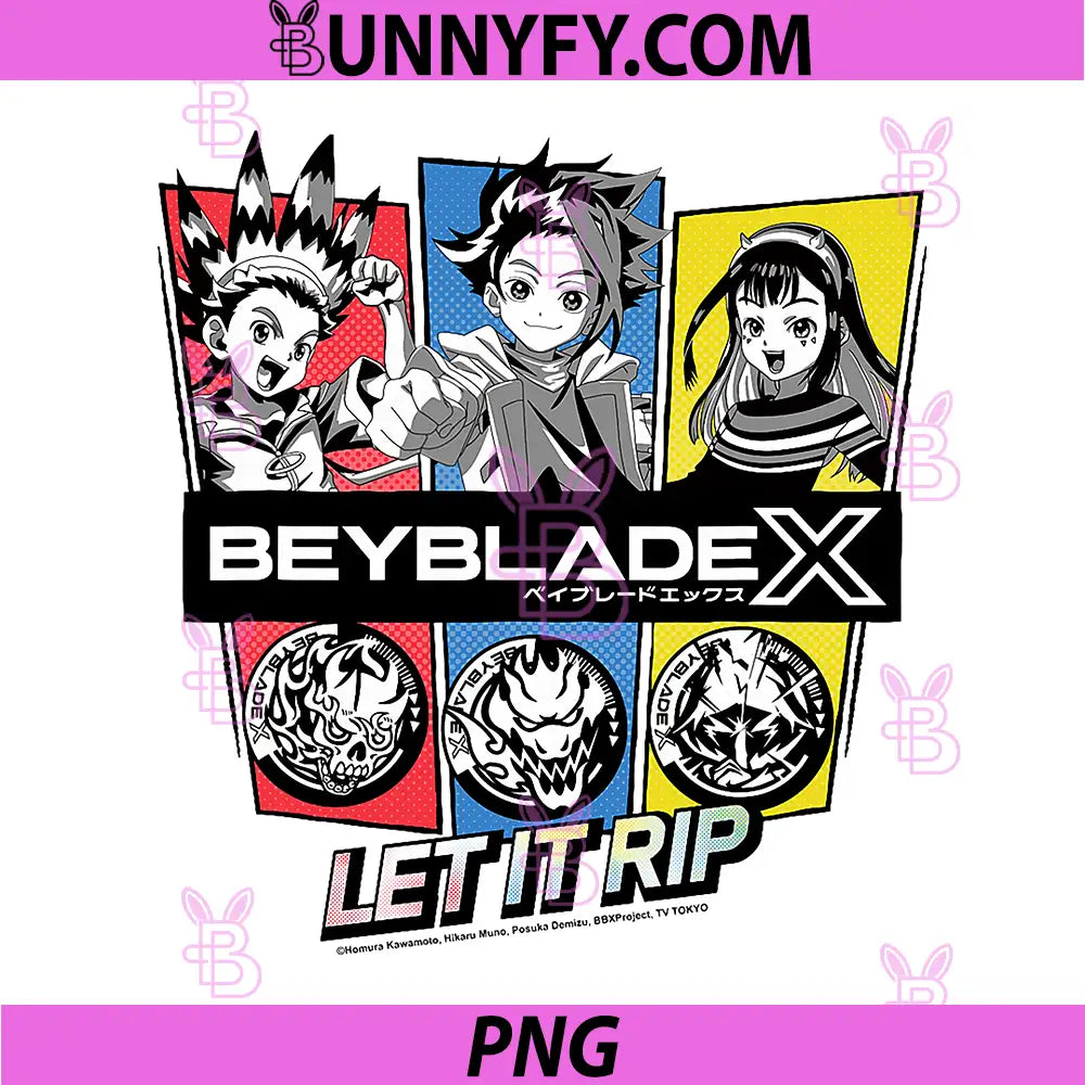 Beyblade X Team Persona Trio Anime PNG, Let It Rip Beyblade X Design PNG