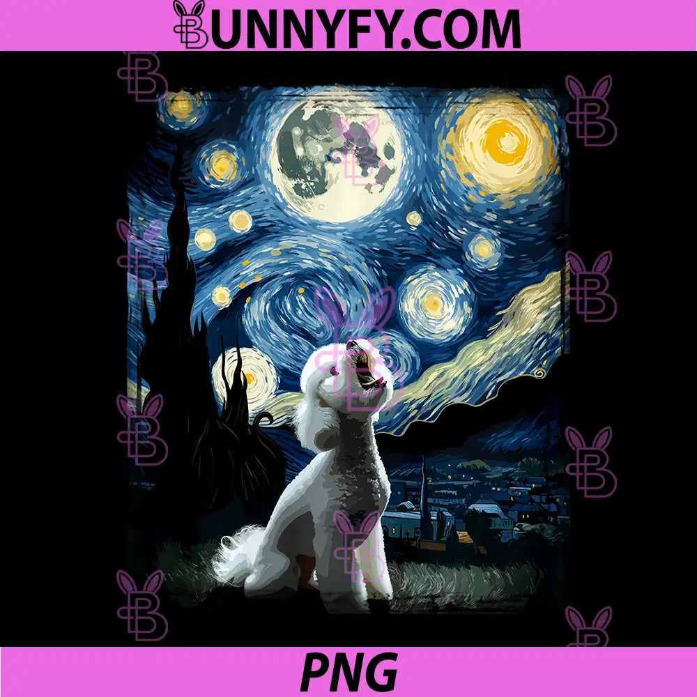 Bichon Frise Dog Art Van Gogh Starry PNG, Night Bichon Frise Performance PNG 