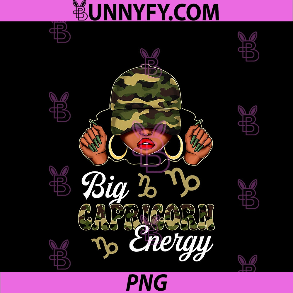 Big Capricorn Energy PNG, Black Woman Camouflage Zodiac Sign PNG