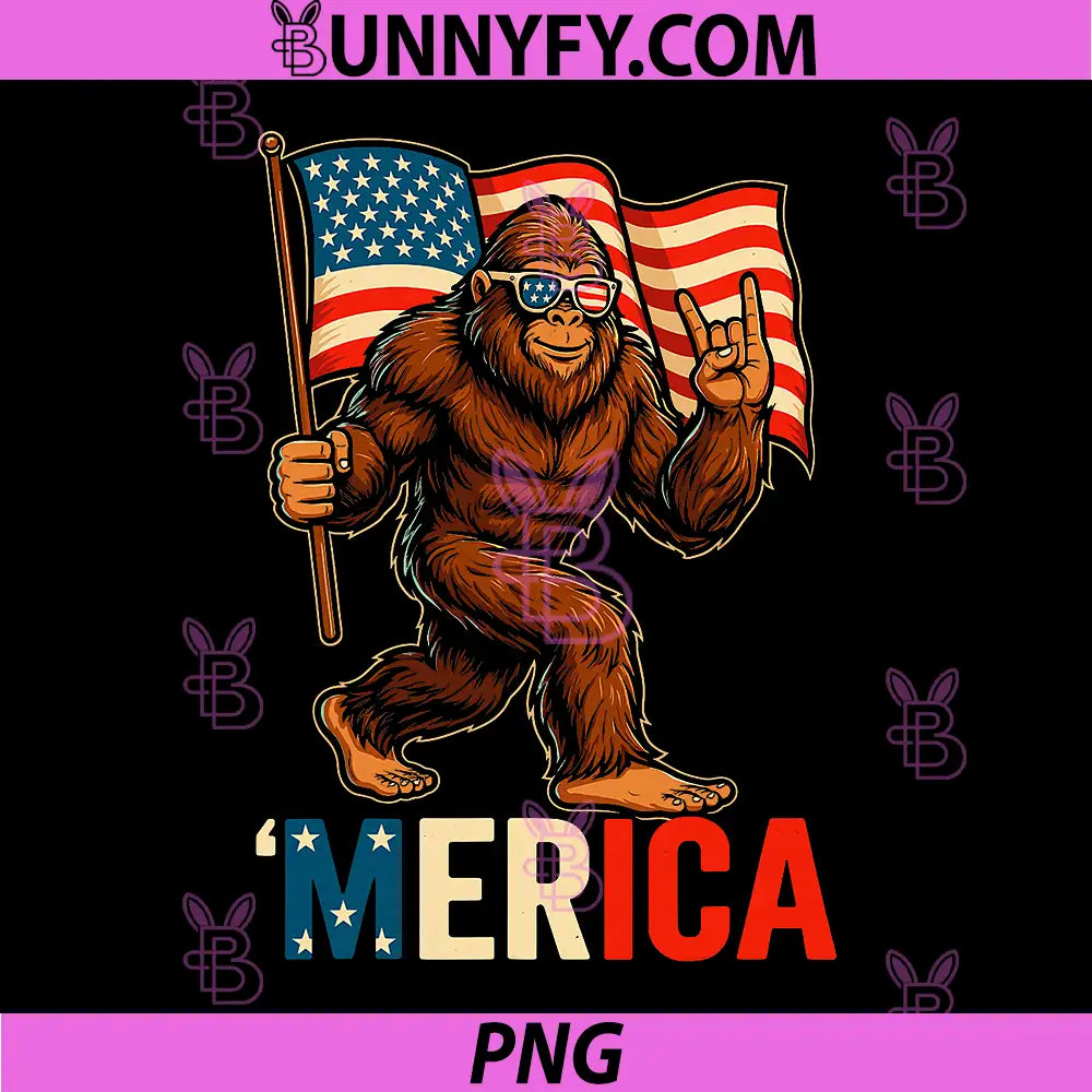 Bigfoot 4th of July PNG, American Flag Merica PNG