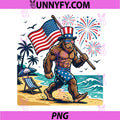 Bigfoot American Flag PNG, 4th of July Patriotic Beach Fireworks PNG