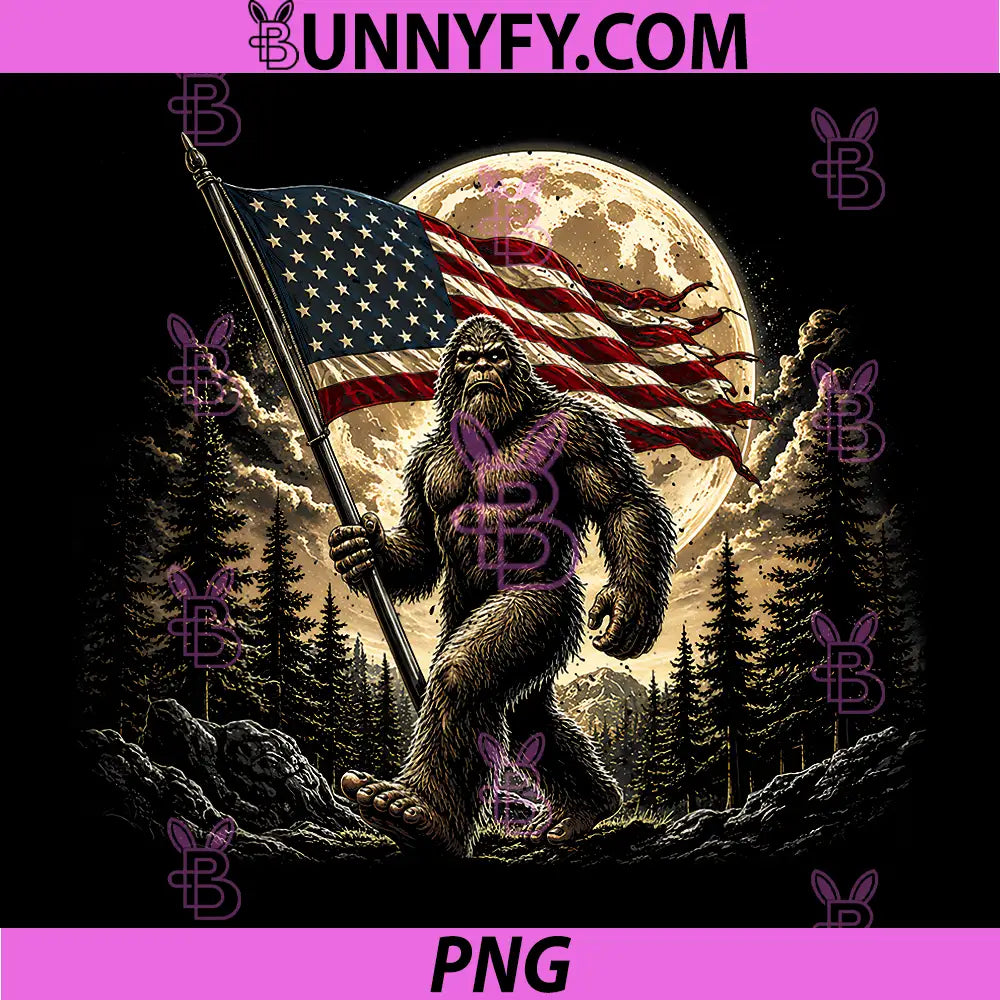 Bigfoot American Flag Sasquatch PNG, Patriotic 4th of July Forest PNG