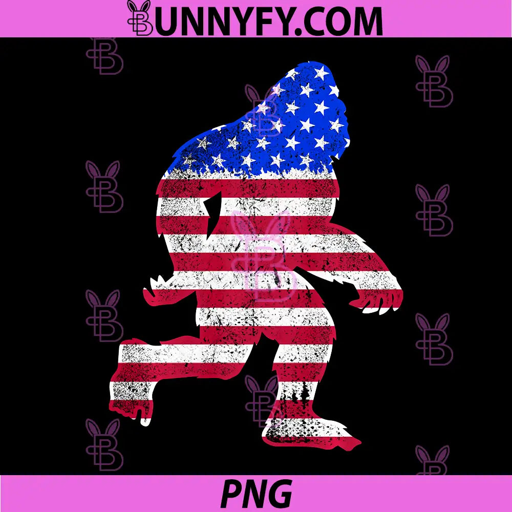 Bigfoot American Flag USA PNG, 4th Fourth of July Red White Blue PNG
