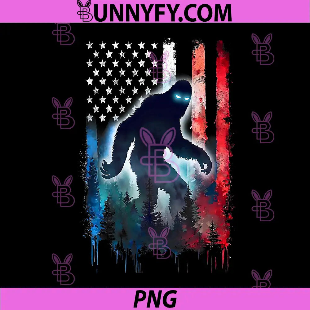Bigfoot American USA Flag PNG, Patriotic 4th of July Sasquatch PNG