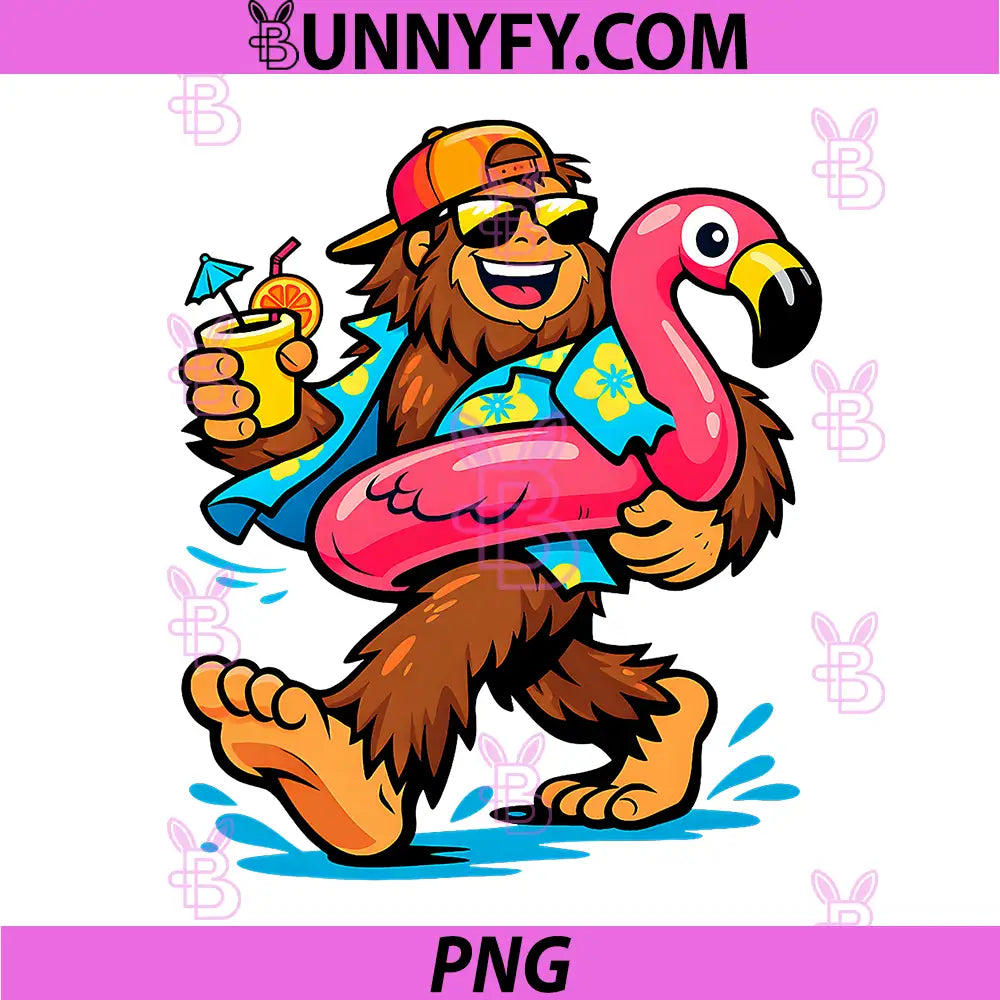 Bigfoot Beach Pink Flamingo PNG, Aloha Float Pool Summer Vacation PNG