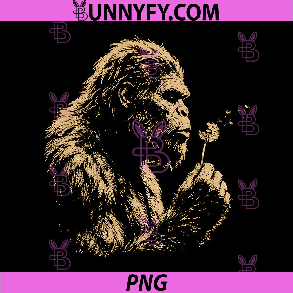 Bigfoot Blowing Dandelion PNG, Vintage Sasquatch Design PNG