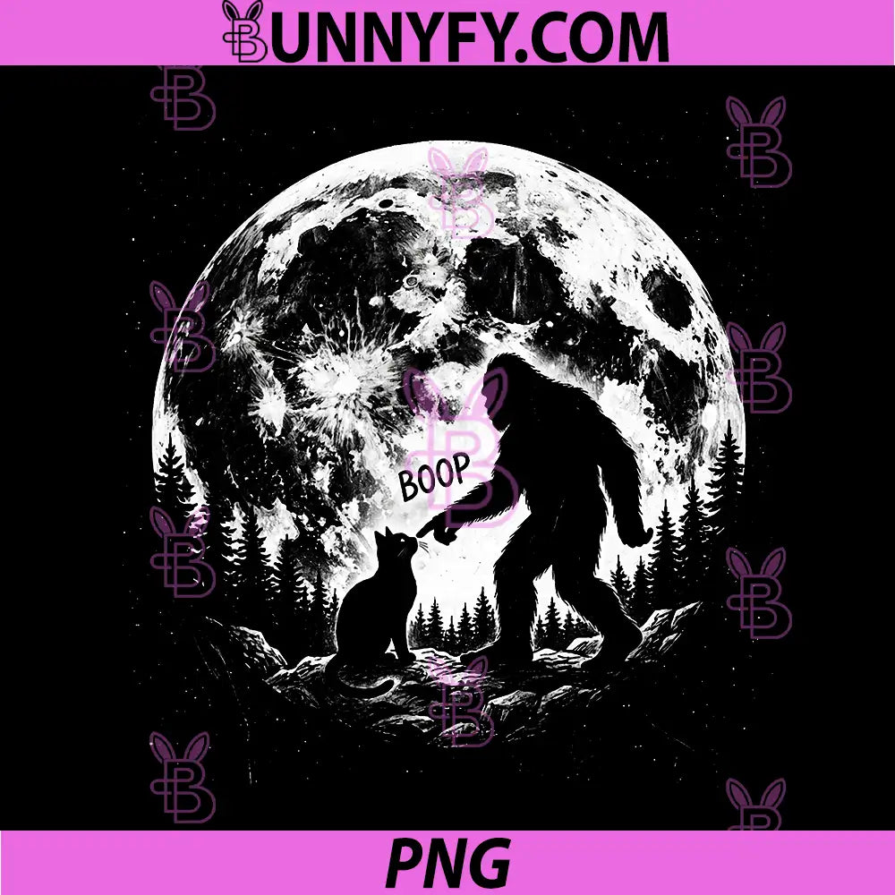 Bigfoot Boop Nose Cat Moon PNG, Funny Sasquatch Meme PNG