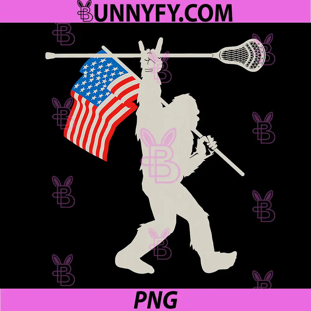 Bigfoot Lacrosse Player Sasquatch PNG, American Flag 4th of July PNG