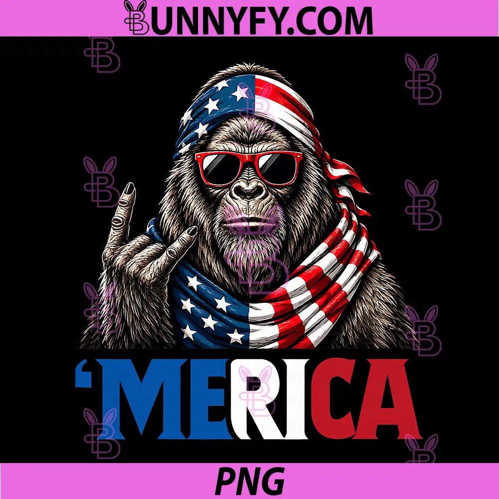 Bigfoot Merica Rock Hand PNG, American Flag Patriotic 4th of July PNG