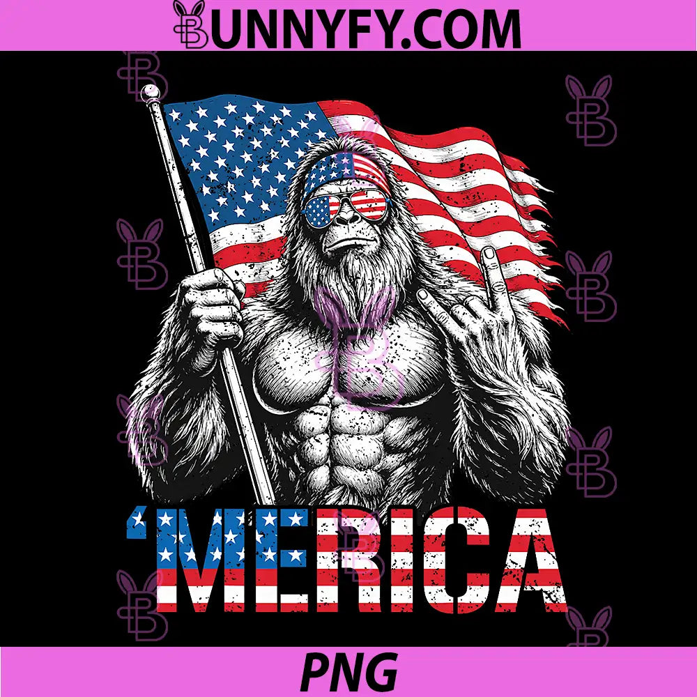 Bigfoot Merica Rock Hand PNG, American Flag Patriotic 4th of July PNG